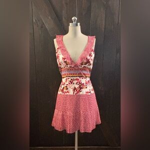 Saloni Floral Red V-Neck Dress